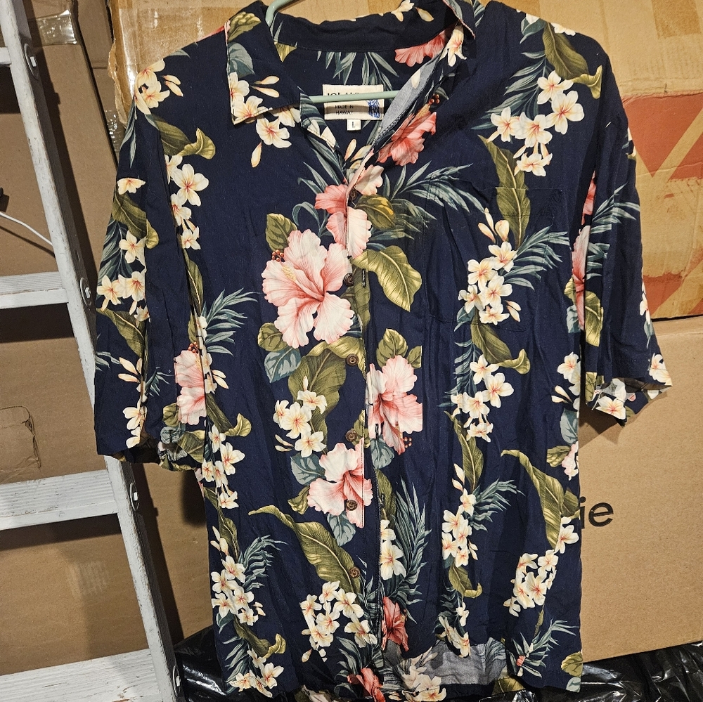 Iolani Hawaiian Button Shirt Men’s Floral Short Sleeve USA Made Vintage Size L